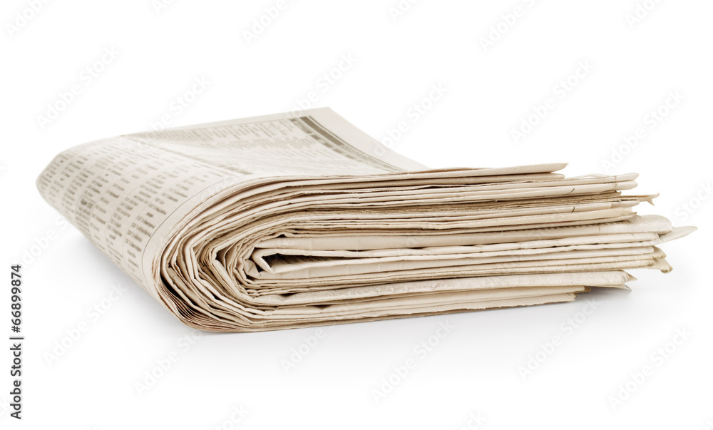 Stack newspapers on white