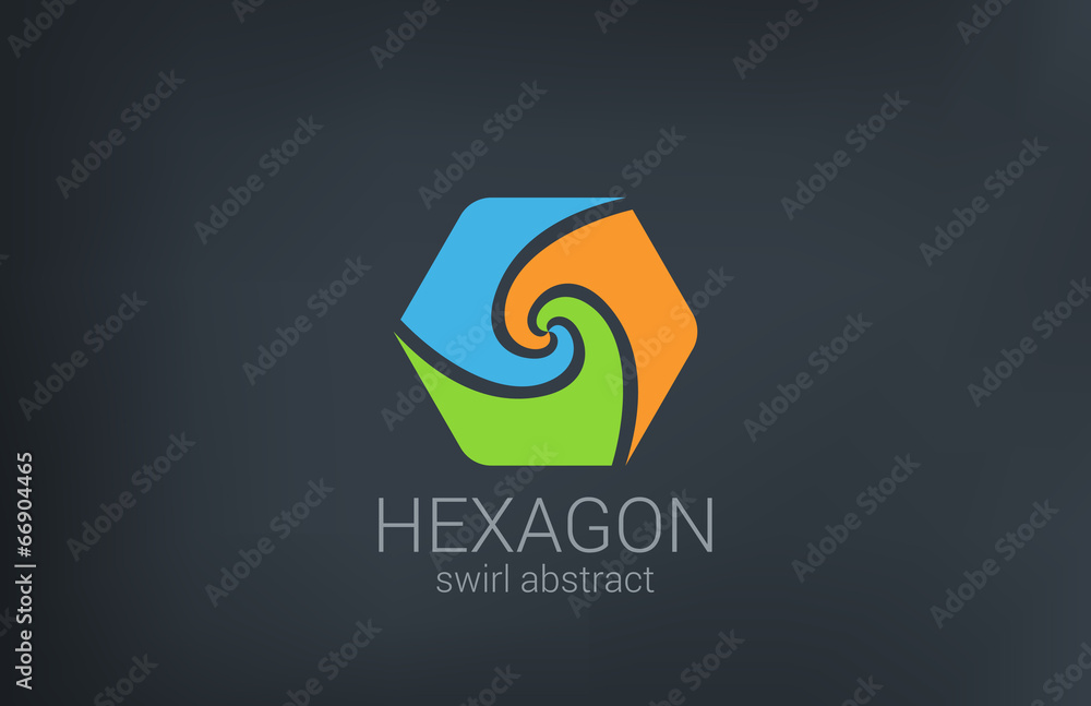 Hexagon Spiral vector logo design. Triple Infinite loop