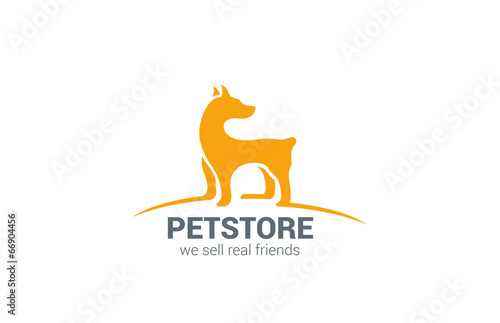Pet shop Dog standing silhouette vector logo design