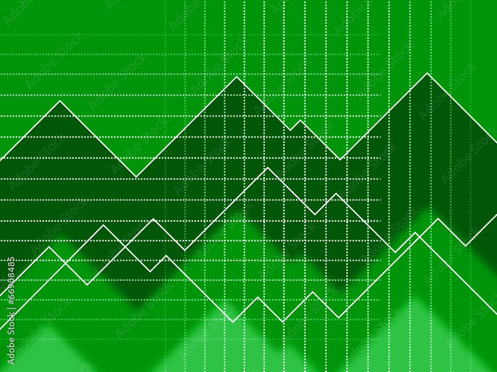 Green Spikes Background Means Grid Zigzags And Data. Green Spikes Background Means Grid Zigzags And Data.
