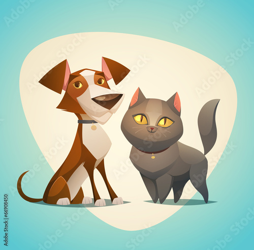 Cat and Dog characters. Cartoon styled vector illustration.