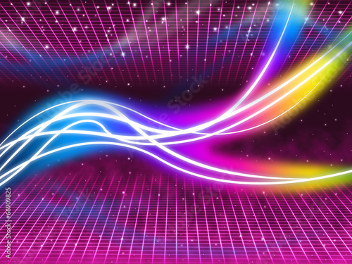 Fotografie Purple Swirls Background Shows Colorful Flourescent And Stars.