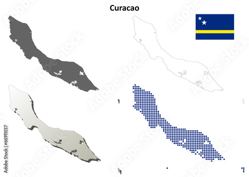 Curacao blank detailed outline map set