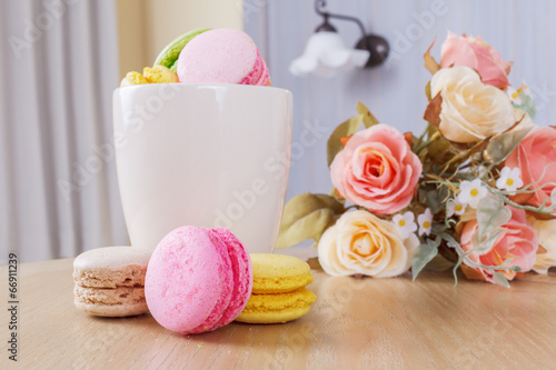 traditional french colorful sweet Macaron in cup