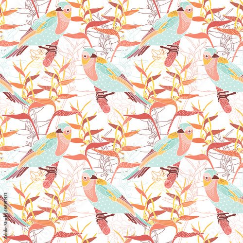 Seamless floral pattern with birds © tets