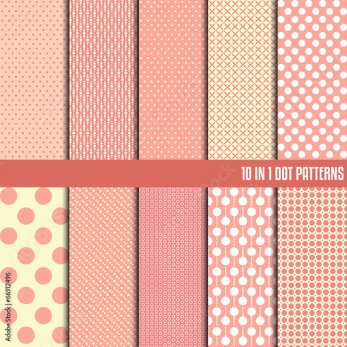 10 in 1 dot pattern. Seamless dots patterns. Vector background