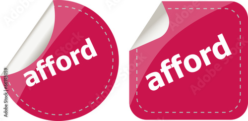 afford word stickers set, icon button isolated on white