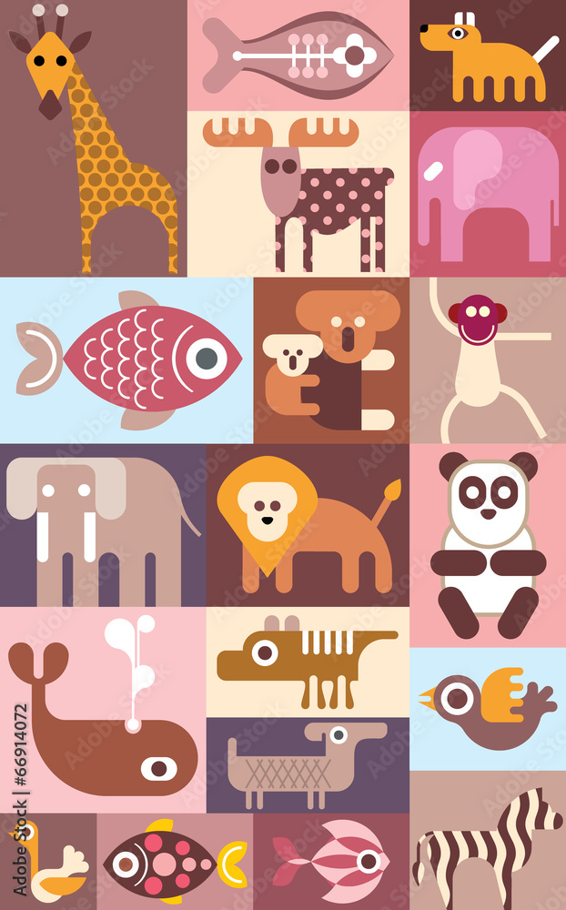 Fototapeta premium Zoo animals vector collage
