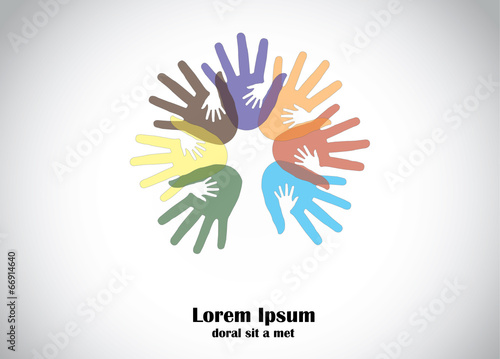 colorful human hands support young children hands abstract art