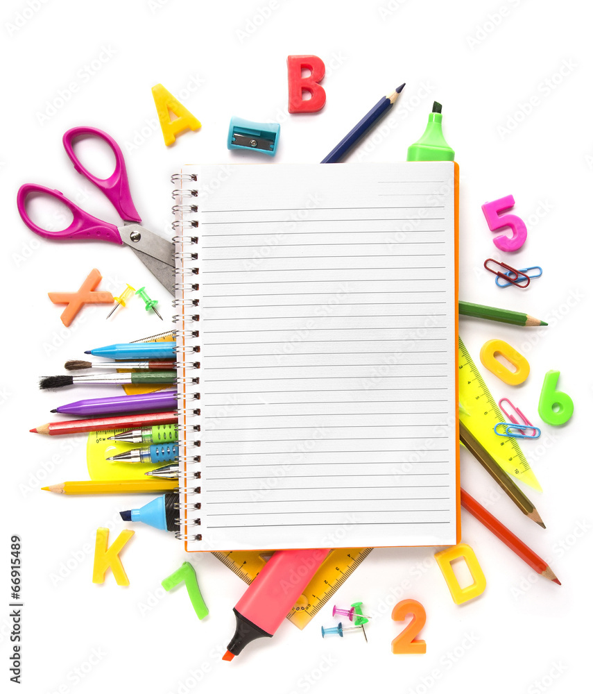 Notebook with stationary objects Notebook with stationary objects