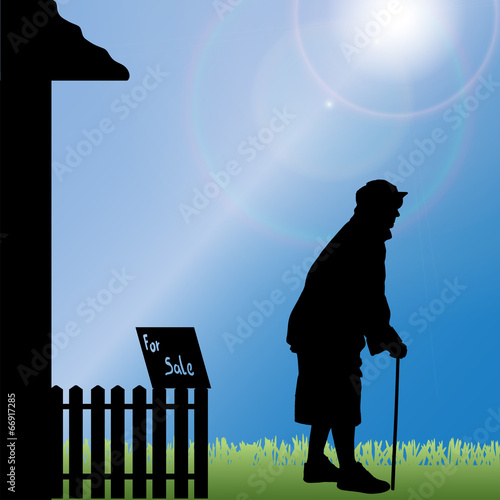 Vector silhouette of a old woman.
