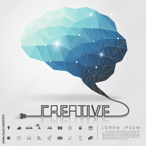 polygon brain and creative wire with business icon