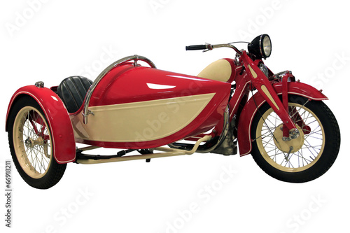red vintage motorcycle with sidecar