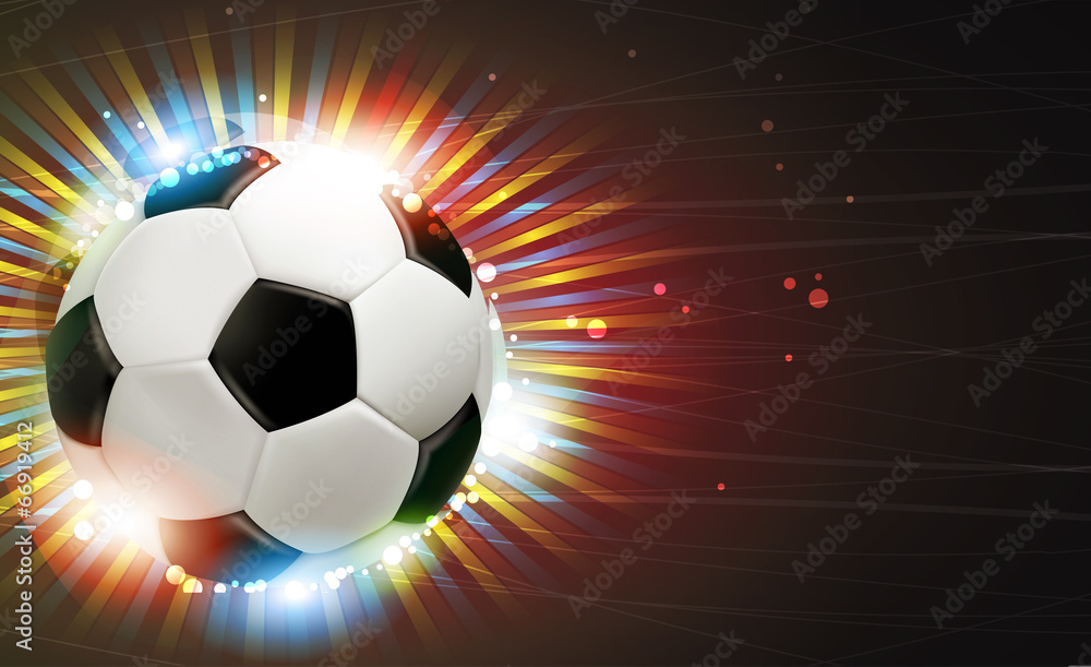 Fototapeta premium Soccer ball and fireworks