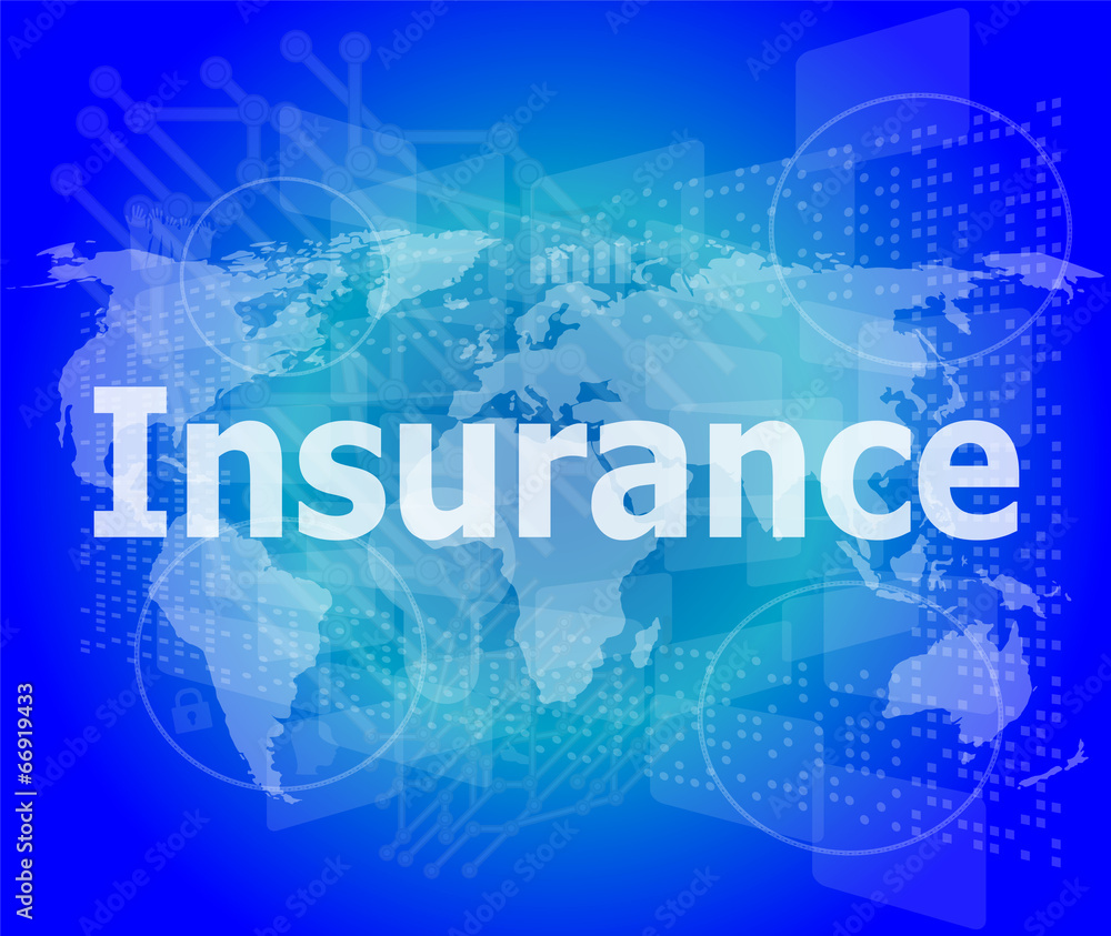 The word insurance on digital screen, business concept