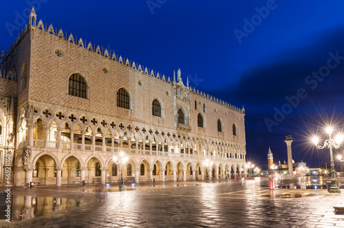 Doge's Palace on San Marco square at night in Venice, Italy