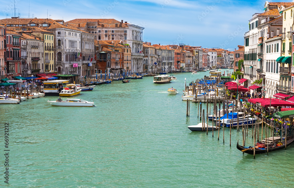 View of Grand Canal of Venice from Bridge Rialto, Venice. Italy