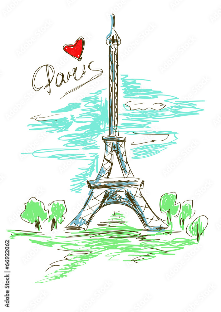 Obraz premium Sketch illustration of Eiffel Tower