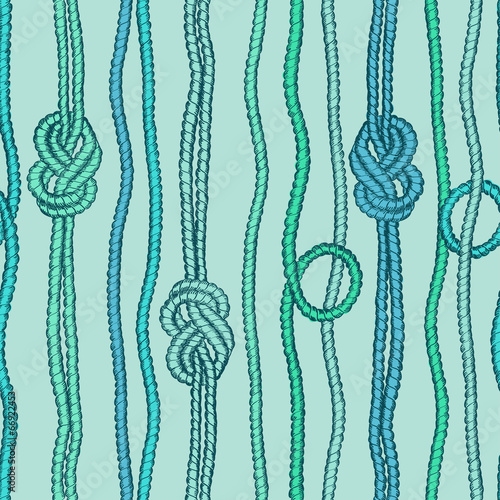 Seamless pattern of ropes with marine knots