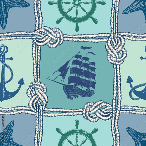 Nautical patchwork seamless pattern