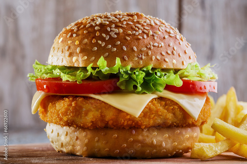 hamburger with cutlet breaded