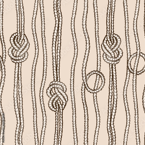 Seamless pattern of ropes with marine knots