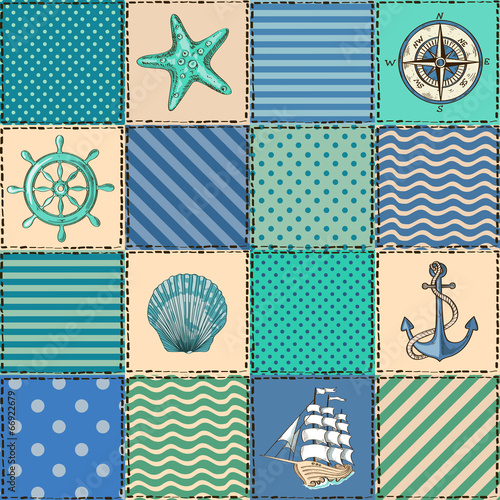 Nautical patchwork seamless pattern