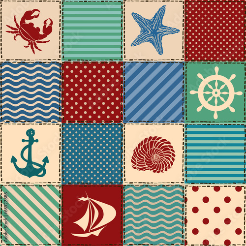 Nautical patchwork seamless pattern