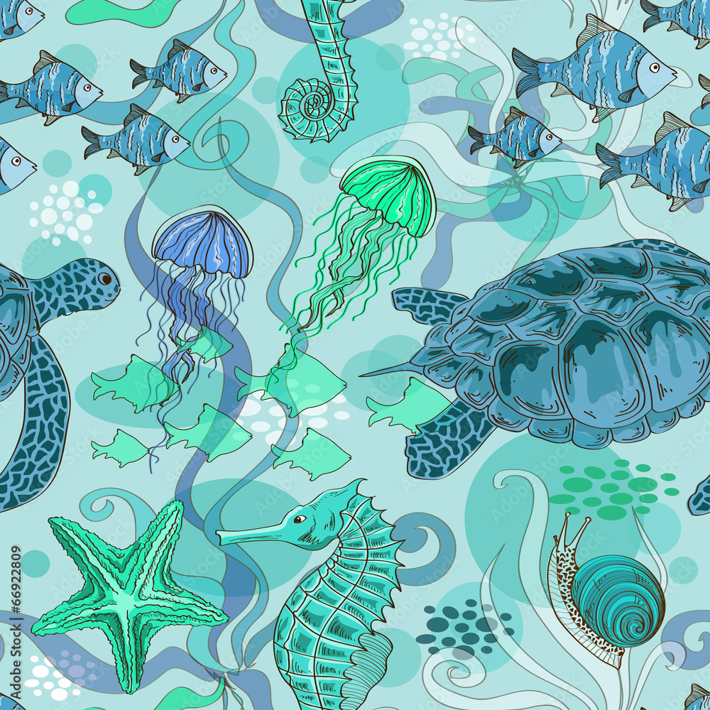 Obraz premium Seamless pattern of sea animals