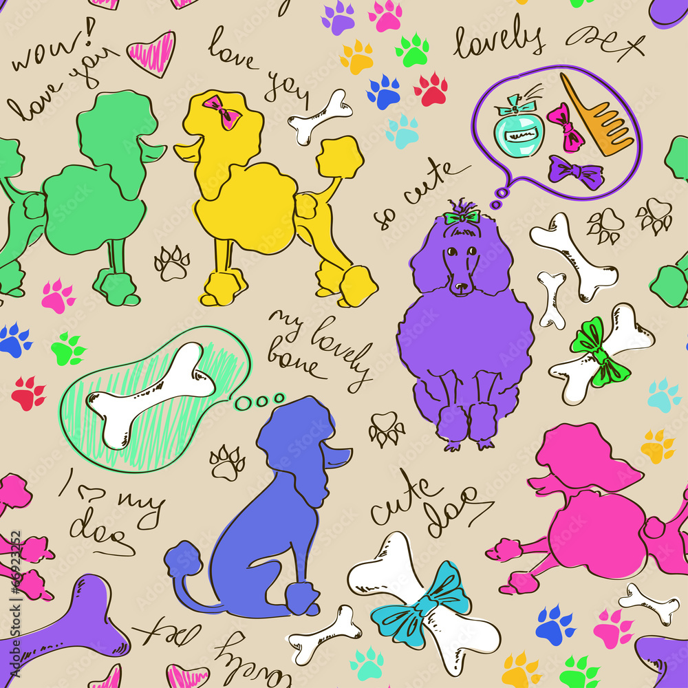Seamless pattern of poodle dogs