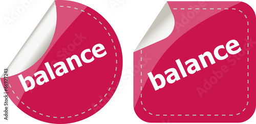 balance word on stickers button set, label, business concept