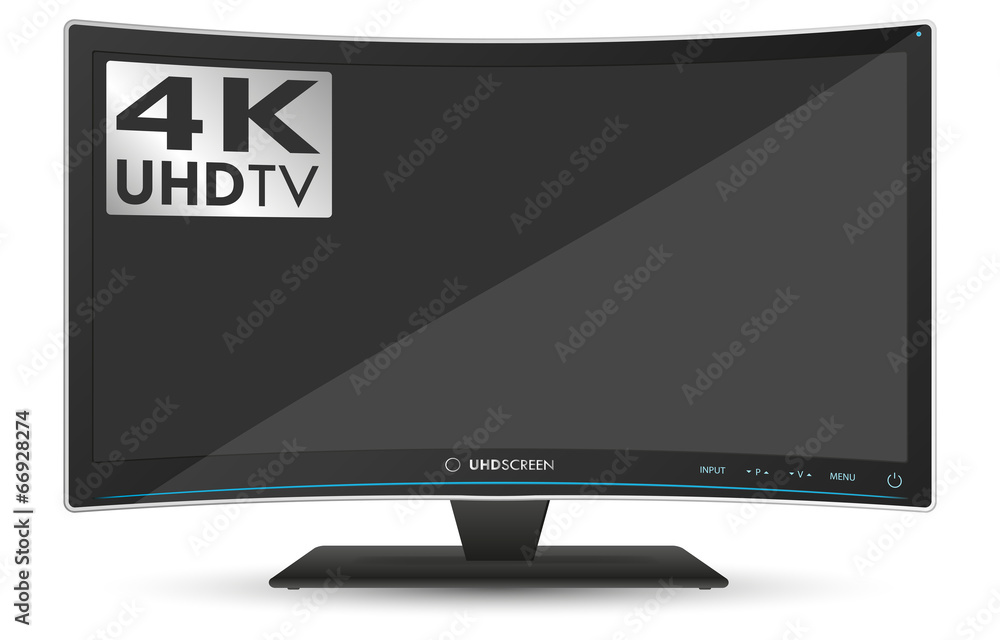 Curved 4K UHD Ultra High Definition TV on White Background Stock Vector