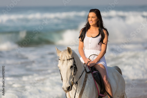 Tablou pe pânză woman morning beach horse ride
