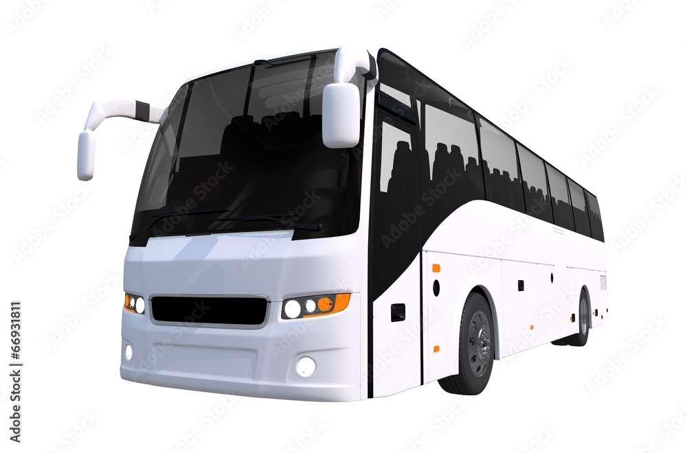 White Tour Bus Isolated