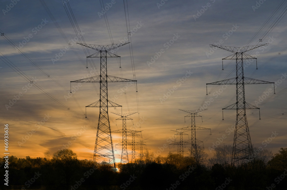 Power Towers at Sunset