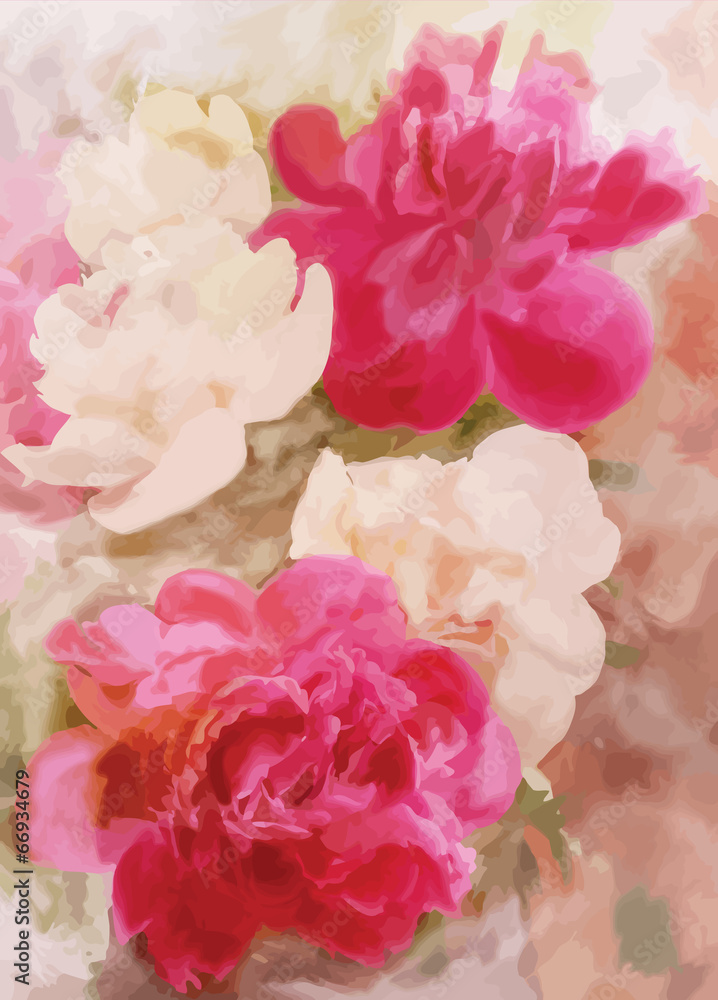 Greeting floral card with peony - obrazy, fototapety, plakaty 