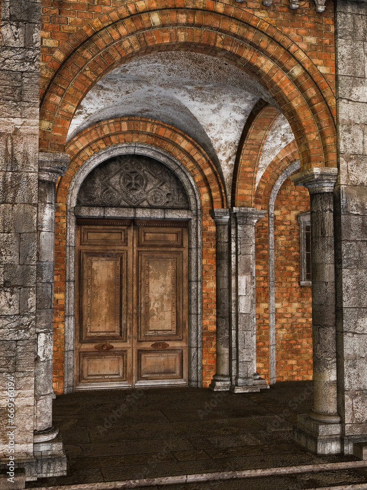 Drzwi w starożytnym kamiennym budynku