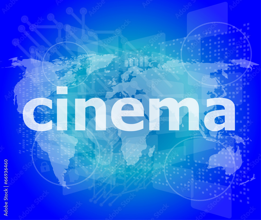 cinema word on digital screen with world map cinema word on digital screen with world map