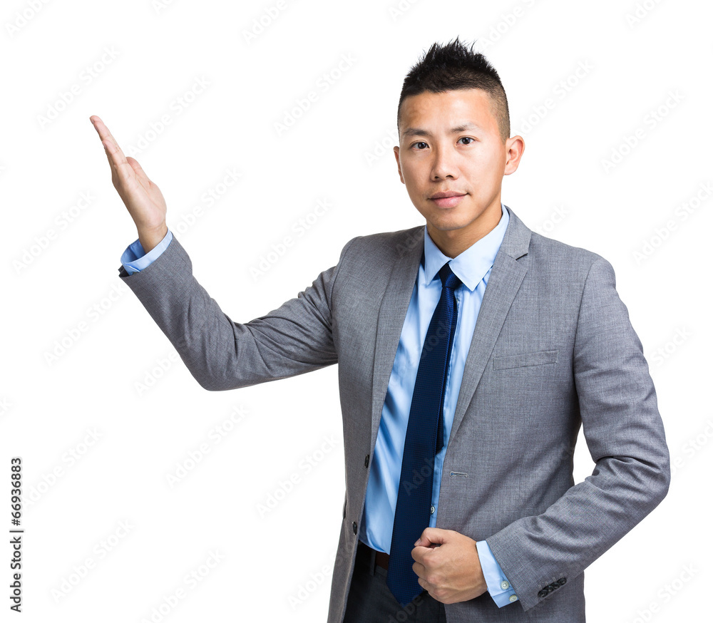 Asian businessman with open hand palm Asian businessman with open hand palm