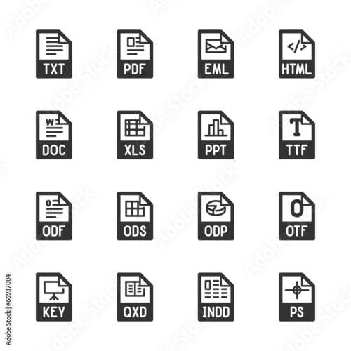 File type icons: Texts, fonts and page layout – Bazza series