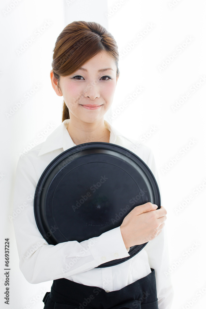 young asian waitress in white room young asian waitress in white room