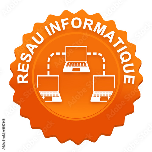 réseau informatique sur bouton web denté orange