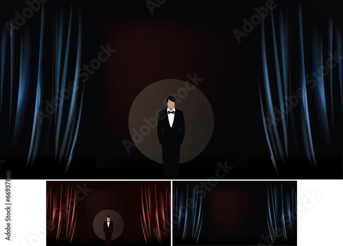 Vector illustration of theater stage with realistic curtain