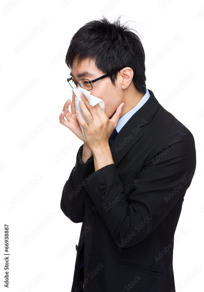 Asian business man sneeze