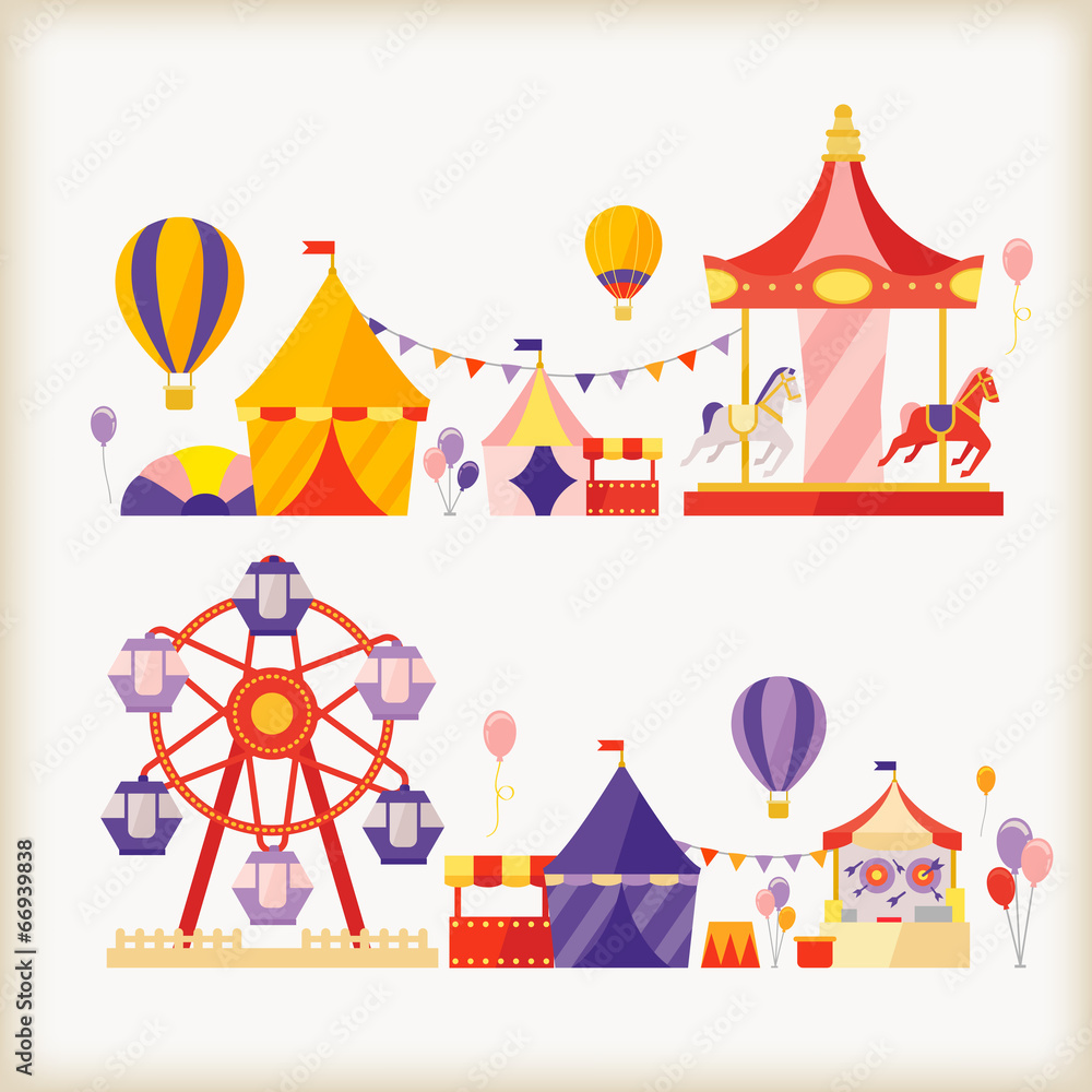 carousels and ferris wheel