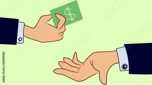 Two hands: one hand giving money, other hand recieve