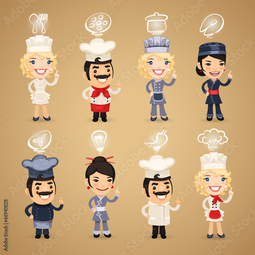 Chefs with Icons Set
