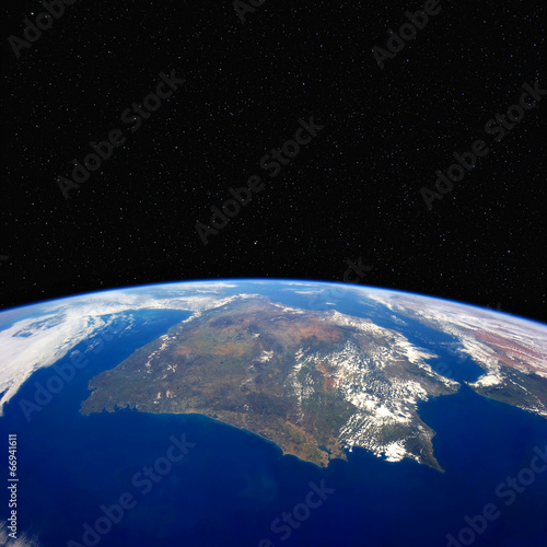 Fototapeta Naklejka Na Ścianę i Meble -  Spain and Portugal from space. Stars in the background.