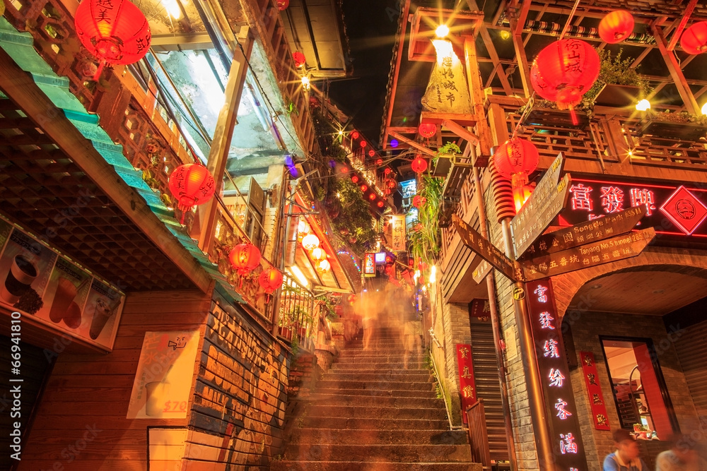 Fototapeta premium Wgląd nocy Jiufen, Tajwan