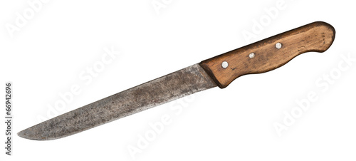 Rusty old knife with black leather handle.